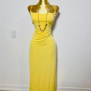 Zara Yellow Ruched Sheath Cowlneck Cocktail Dress